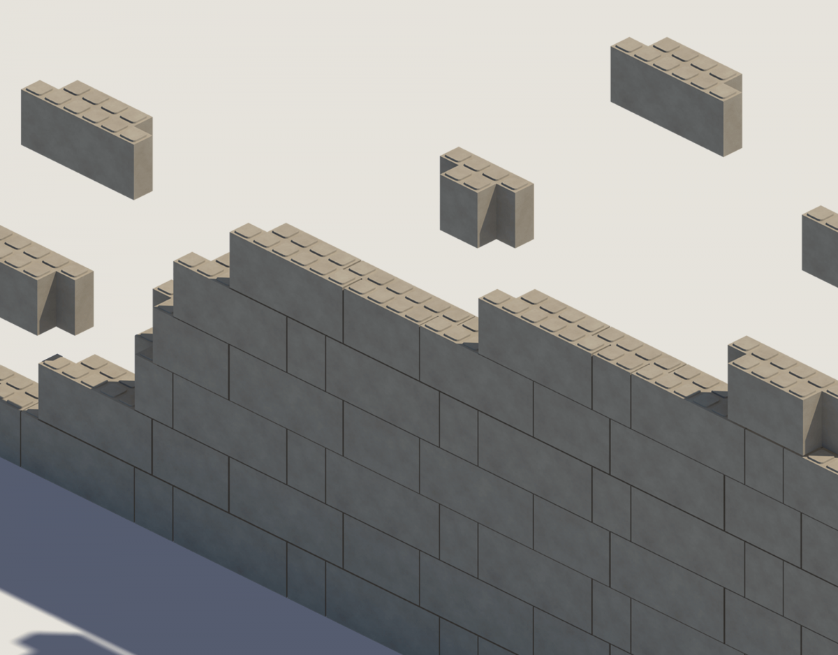 Polyblocks are put together, constructing a wall